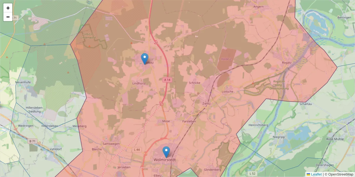 Karte des Postleitzahlen Bereichs  und der umliegenden Postleitzahlen in Deutschland