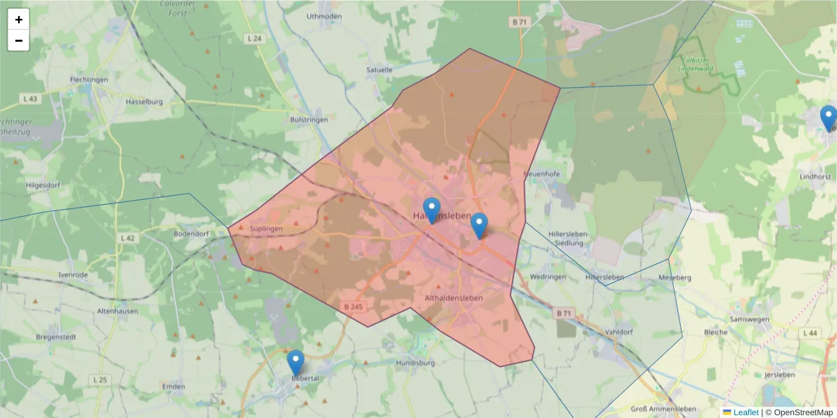 Karte des Postleitzahlen Bereichs  und der umliegenden Postleitzahlen in Deutschland