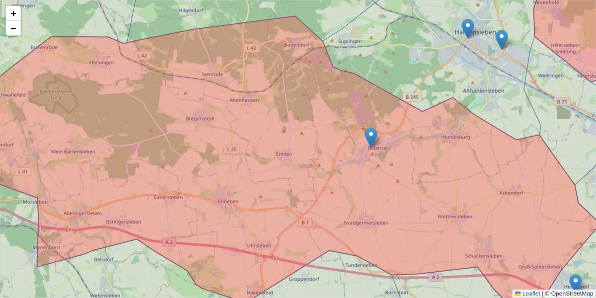 Karte des Postleitzahlen Bereichs  und der umliegenden Postleitzahlen in Deutschland