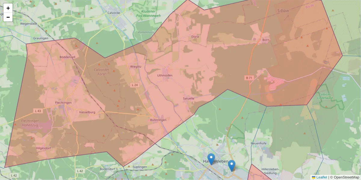 Karte des Postleitzahlen Bereichs  und der umliegenden Postleitzahlen in Deutschland