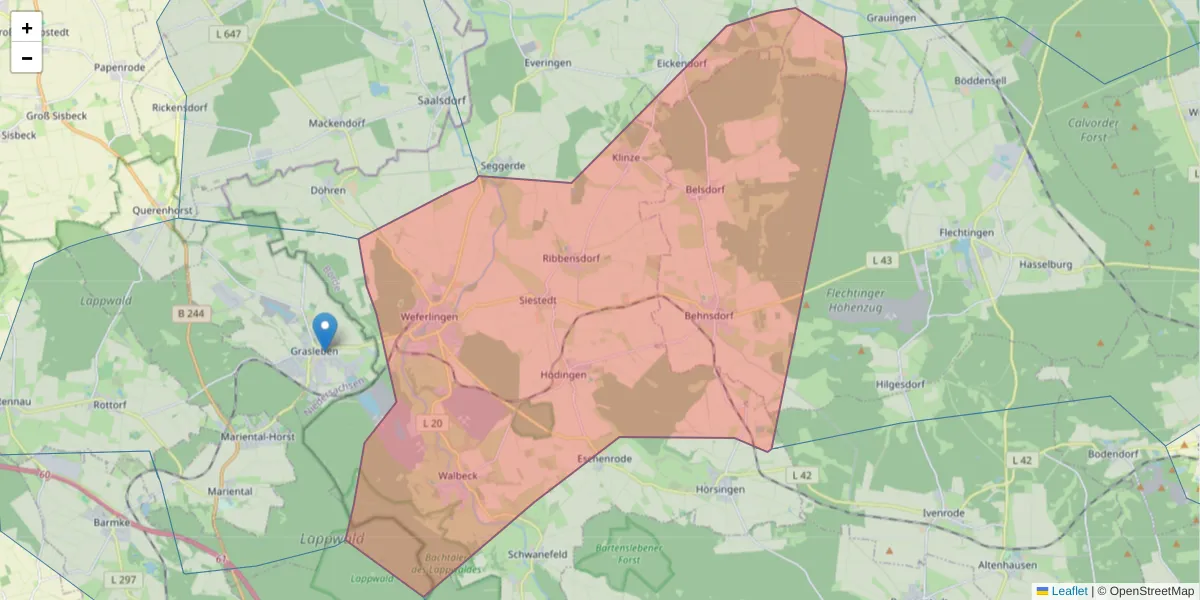Karte des Postleitzahlen Bereichs  und der umliegenden Postleitzahlen in Deutschland