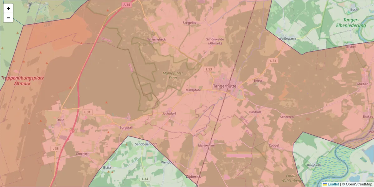 Karte des Postleitzahlen Bereichs  und der umliegenden Postleitzahlen in Deutschland