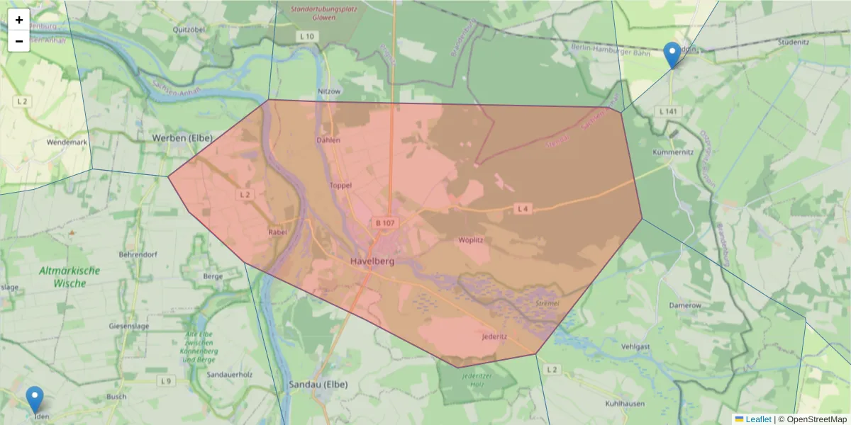 Karte des Postleitzahlen Bereichs  und der umliegenden Postleitzahlen in Deutschland