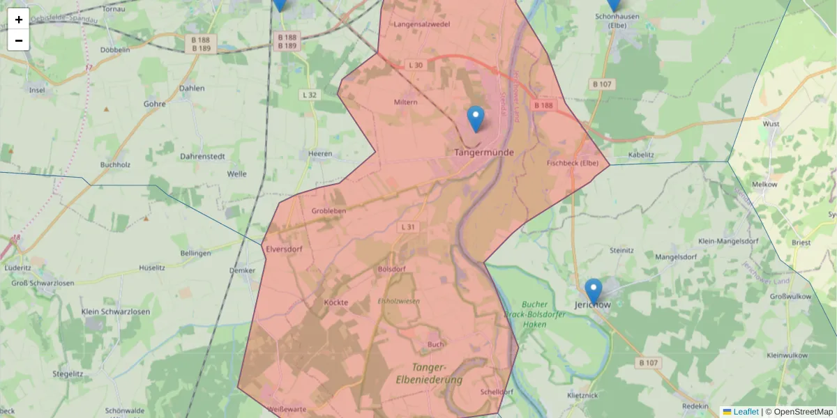 Karte des Postleitzahlen Bereichs  und der umliegenden Postleitzahlen in Deutschland