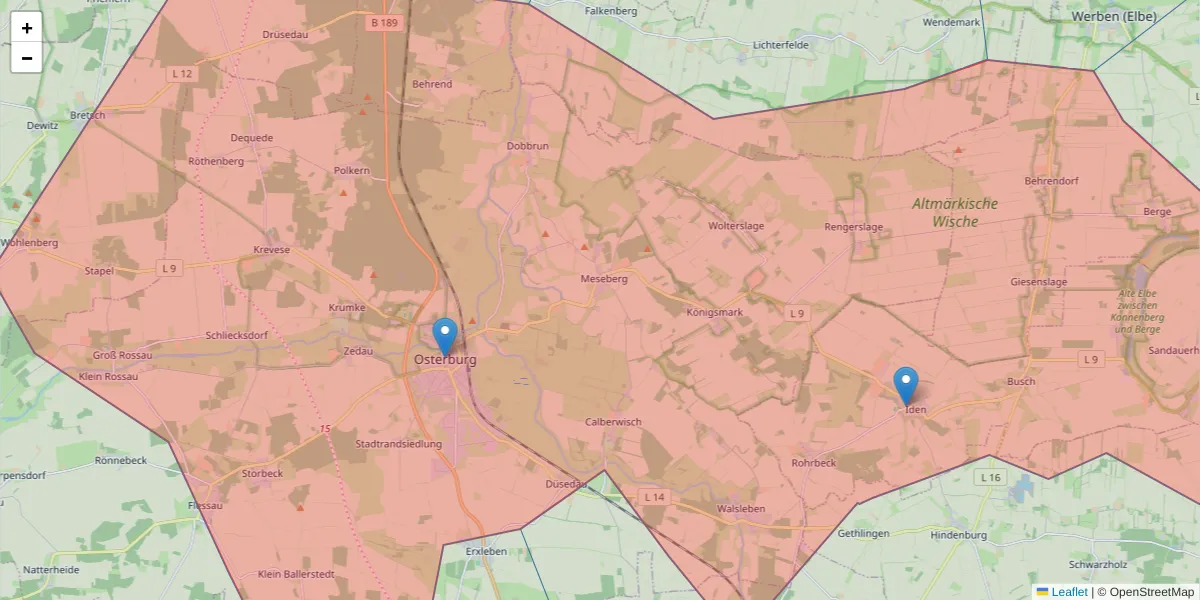 Karte des Postleitzahlen Bereichs  und der umliegenden Postleitzahlen in Deutschland