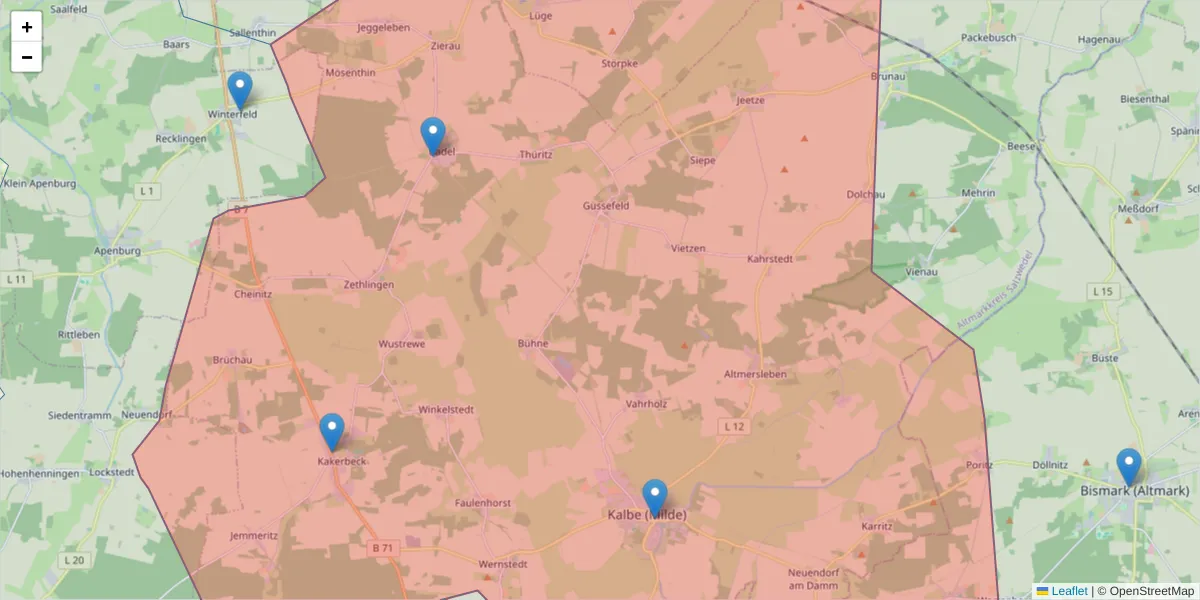 Karte des Postleitzahlen Bereichs  und der umliegenden Postleitzahlen in Deutschland
