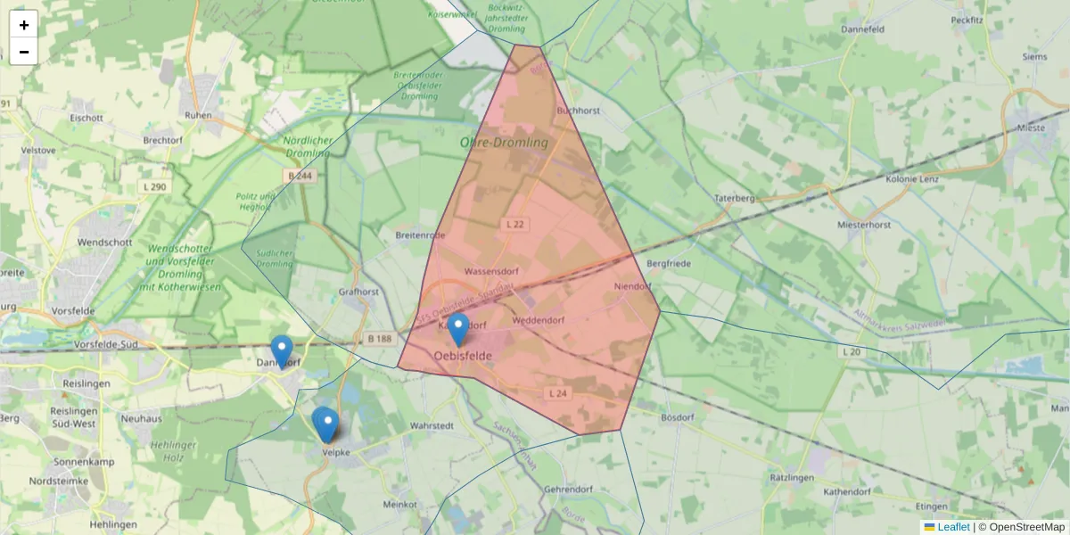 Karte des Postleitzahlen Bereichs  und der umliegenden Postleitzahlen in Deutschland