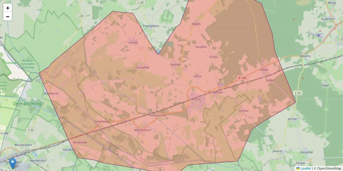 Karte des Postleitzahlen Bereichs  und der umliegenden Postleitzahlen in Deutschland