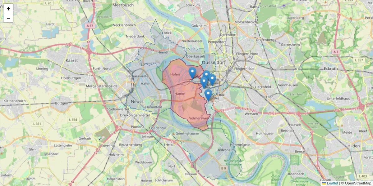 Karte des Postleitzahlen Bereichs  und der umliegenden Postleitzahlen in Deutschland
