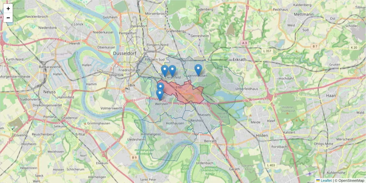 Karte des Postleitzahlen Bereichs  und der umliegenden Postleitzahlen in Deutschland
