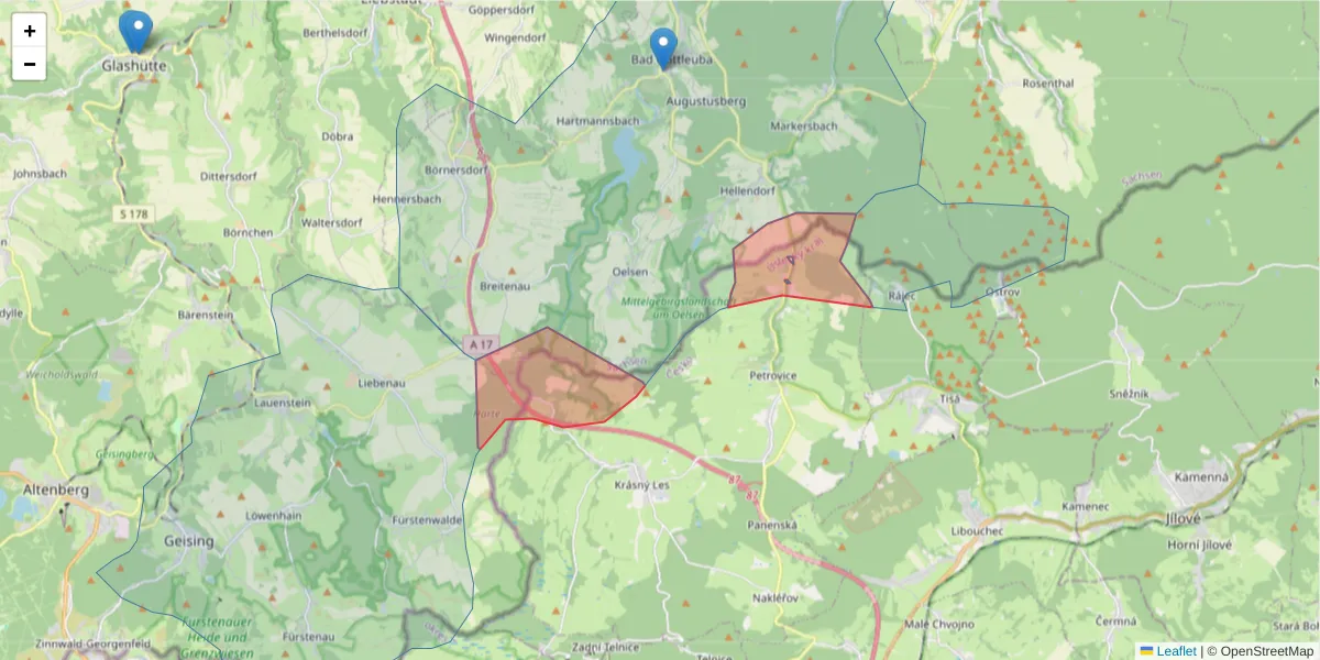 Karte des Postleitzahlen Bereichs  und der umliegenden Postleitzahlen in Deutschland