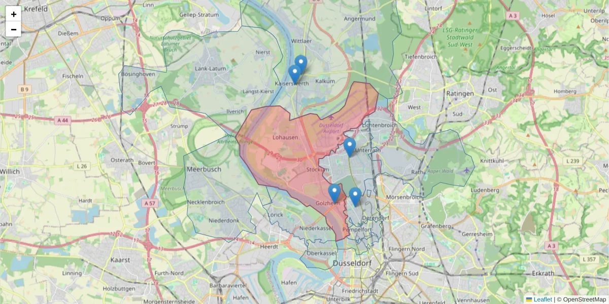 Karte des Postleitzahlen Bereichs  und der umliegenden Postleitzahlen in Deutschland