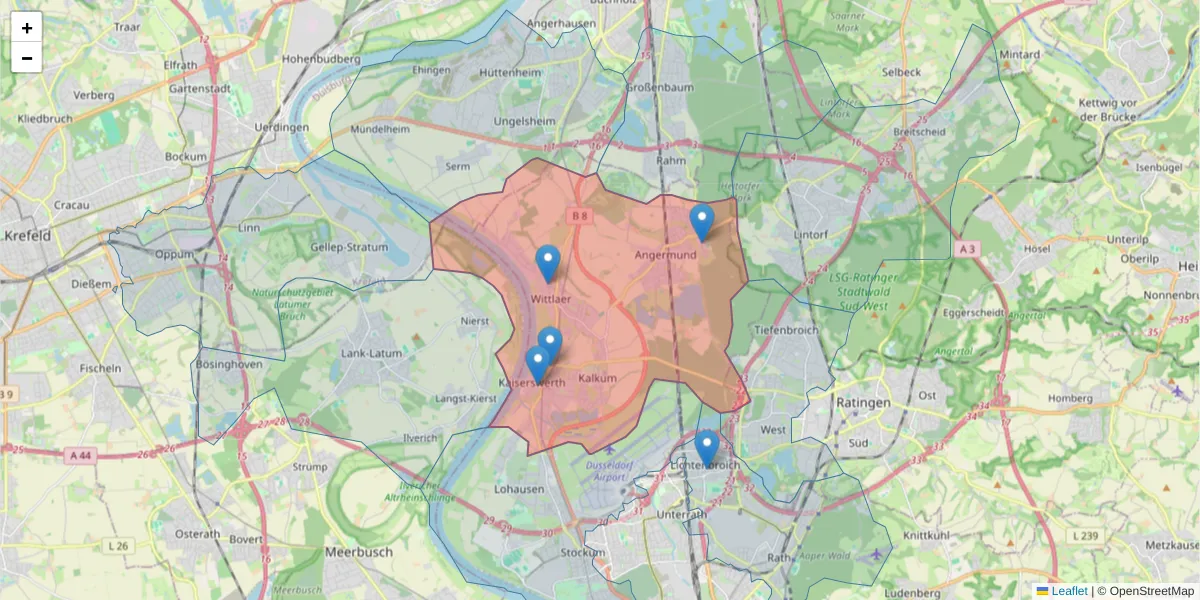 Karte des Postleitzahlen Bereichs  und der umliegenden Postleitzahlen in Deutschland