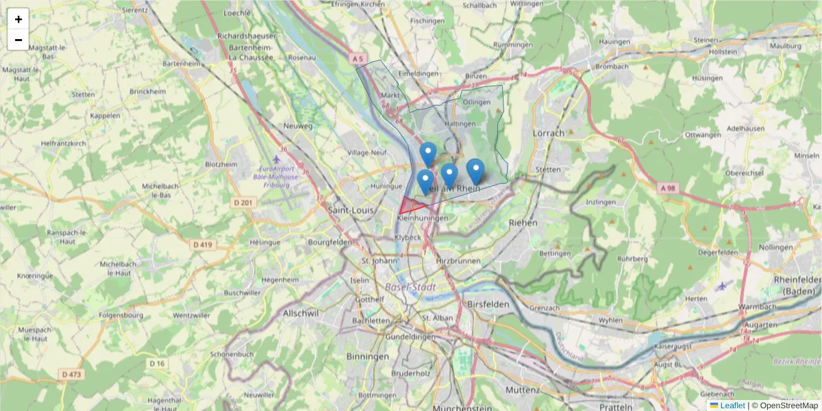 Karte des Postleitzahlen Bereichs  und der umliegenden Postleitzahlen in Deutschland