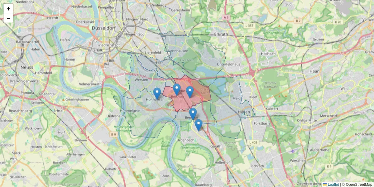 Karte des Postleitzahlen Bereichs  und der umliegenden Postleitzahlen in Deutschland