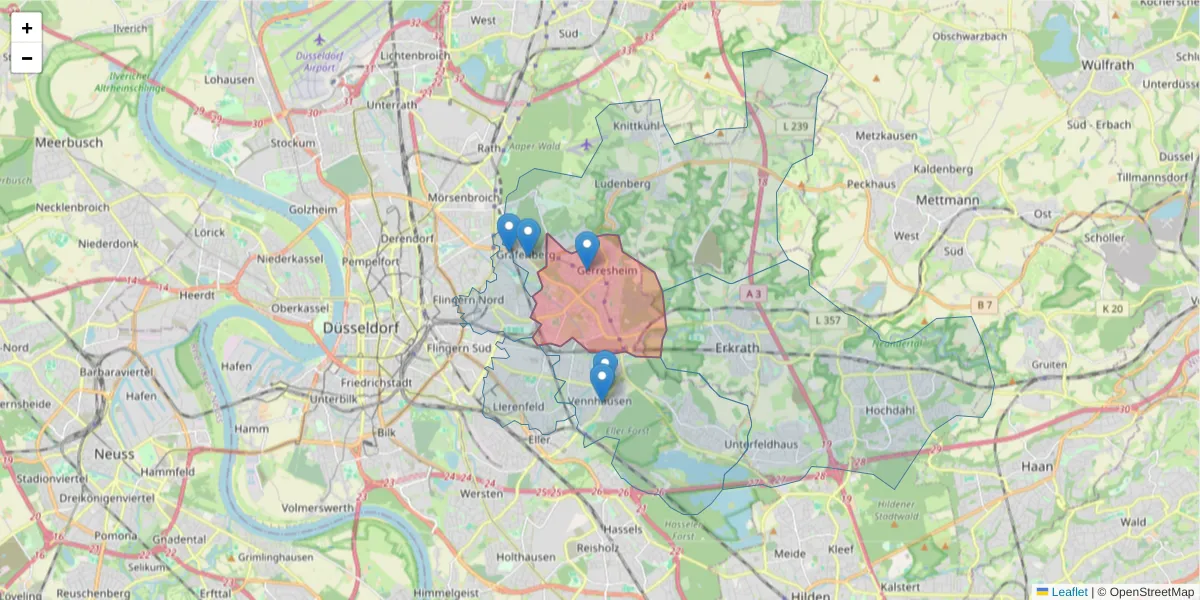 Karte des Postleitzahlen Bereichs  und der umliegenden Postleitzahlen in Deutschland
