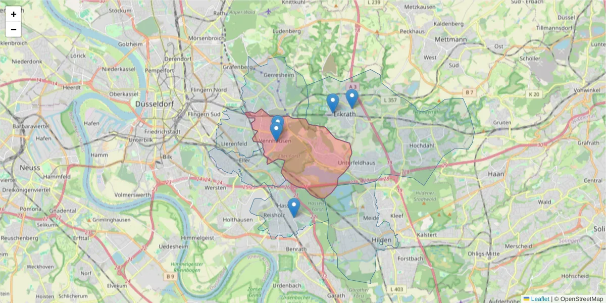 Karte des Postleitzahlen Bereichs  und der umliegenden Postleitzahlen in Deutschland