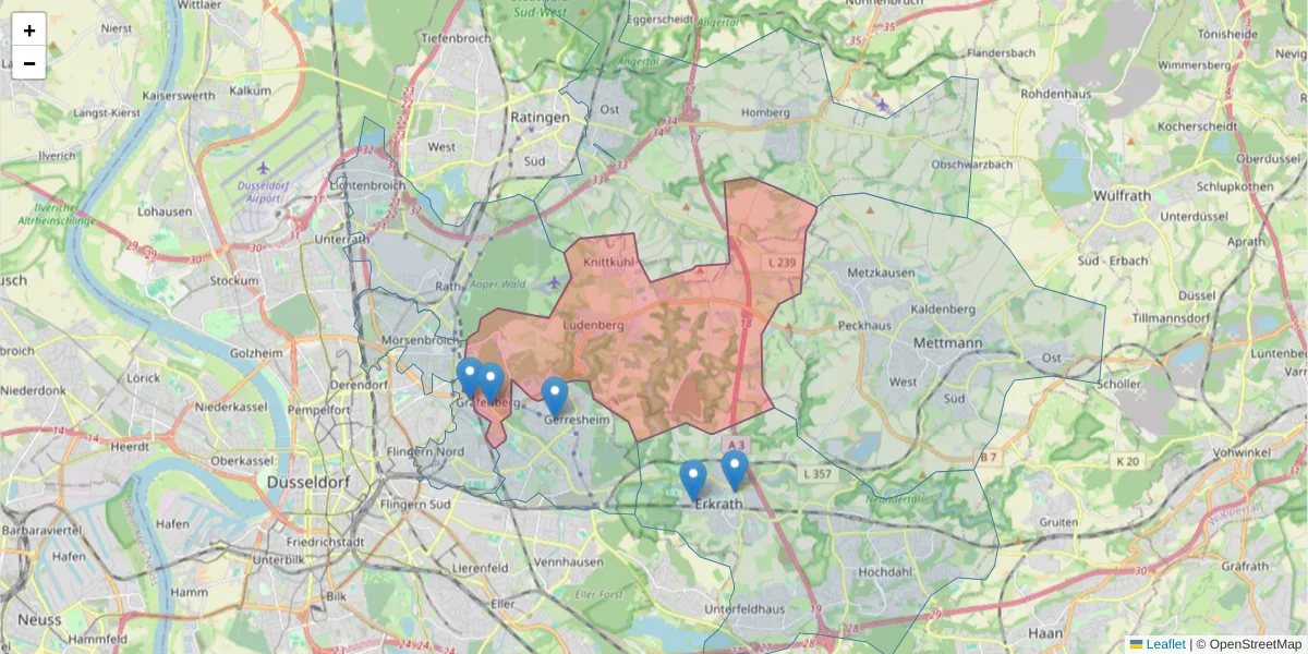 Karte des Postleitzahlen Bereichs  und der umliegenden Postleitzahlen in Deutschland