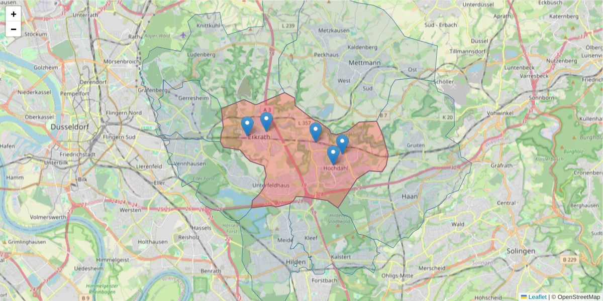 Karte des Postleitzahlen Bereichs  und der umliegenden Postleitzahlen in Deutschland