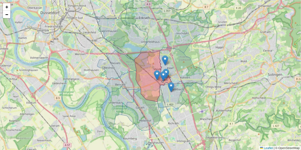 Karte des Postleitzahlen Bereichs  und der umliegenden Postleitzahlen in Deutschland