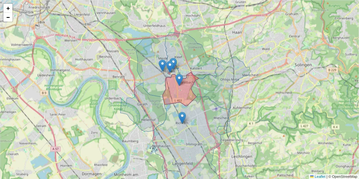 Karte des Postleitzahlen Bereichs  und der umliegenden Postleitzahlen in Deutschland