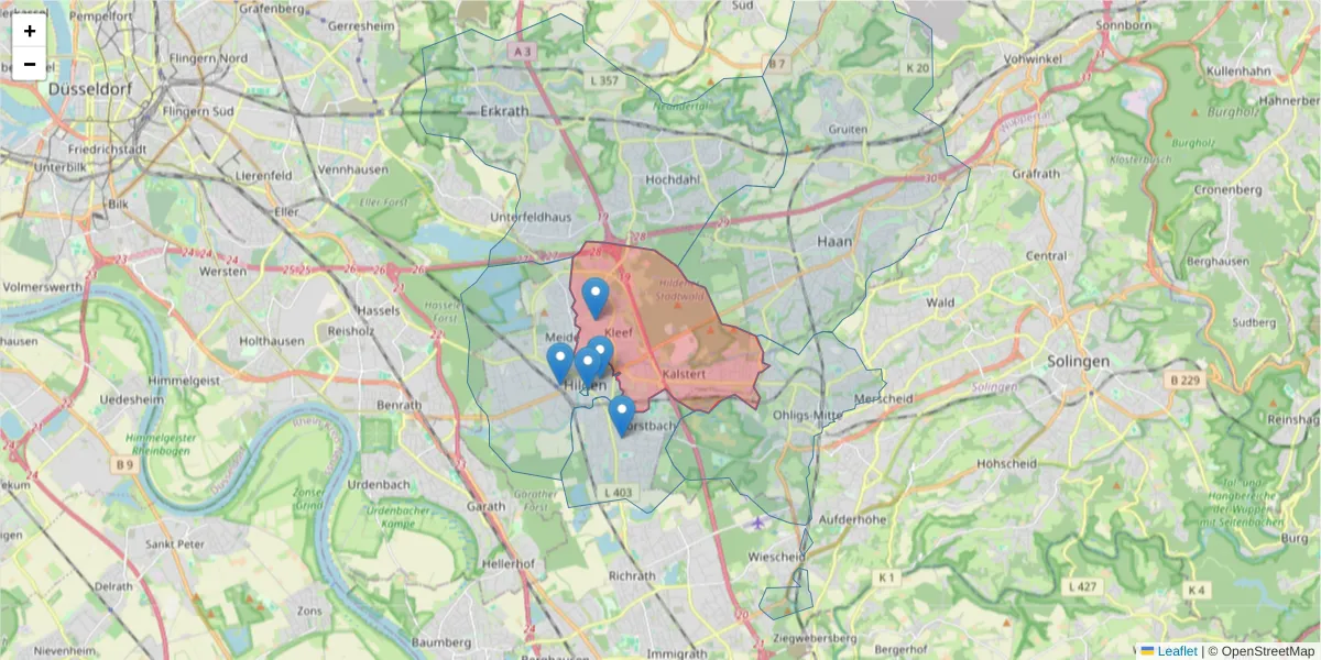 Karte des Postleitzahlen Bereichs  und der umliegenden Postleitzahlen in Deutschland