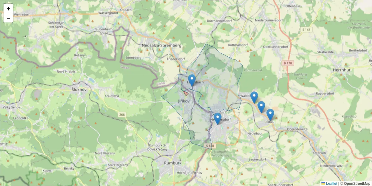 Karte des Postleitzahlen Bereichs  und der umliegenden Postleitzahlen in Deutschland