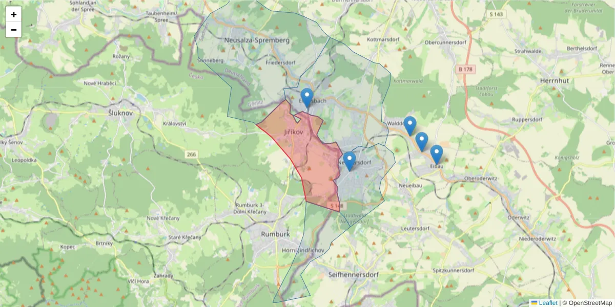 Karte des Postleitzahlen Bereichs  und der umliegenden Postleitzahlen in Deutschland