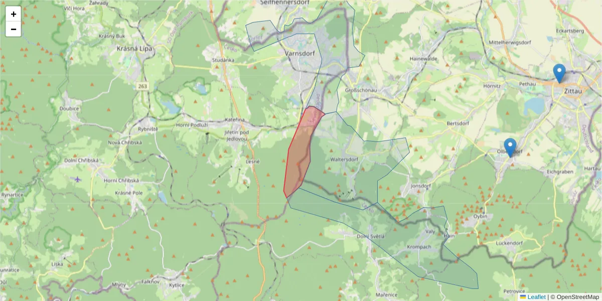 Karte des Postleitzahlen Bereichs  und der umliegenden Postleitzahlen in Deutschland
