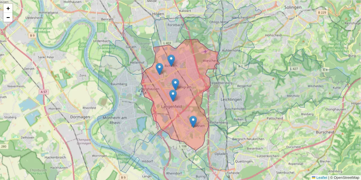 Karte des Postleitzahlen Bereichs  und der umliegenden Postleitzahlen in Deutschland