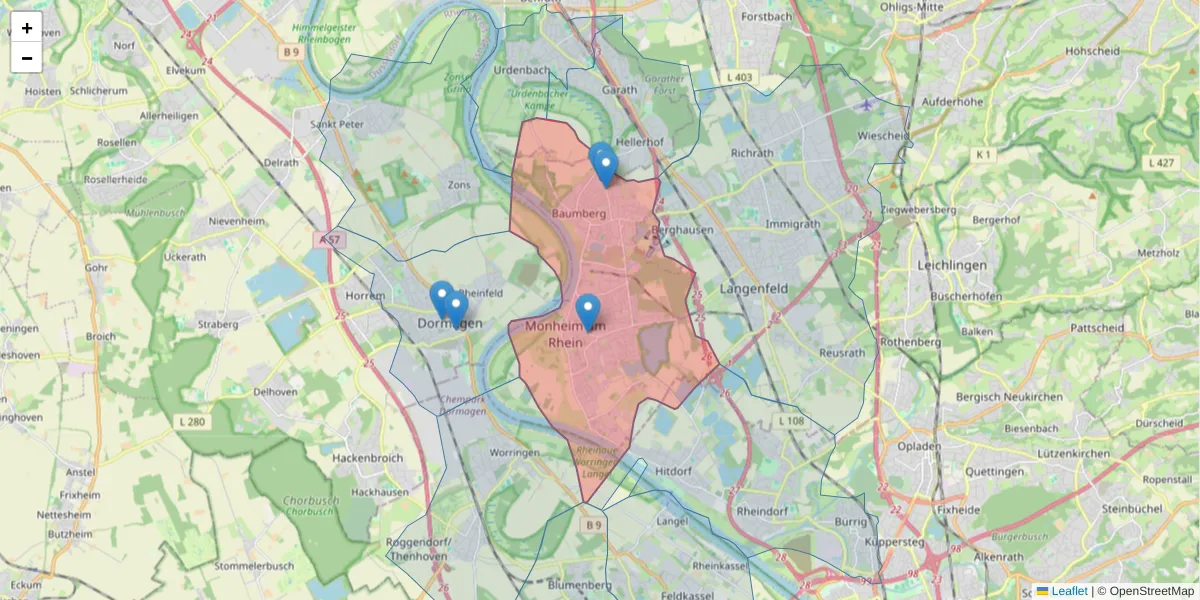Karte des Postleitzahlen Bereichs  und der umliegenden Postleitzahlen in Deutschland