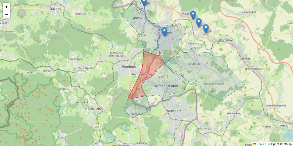 Karte des Postleitzahlen Bereichs  und der umliegenden Postleitzahlen in Deutschland