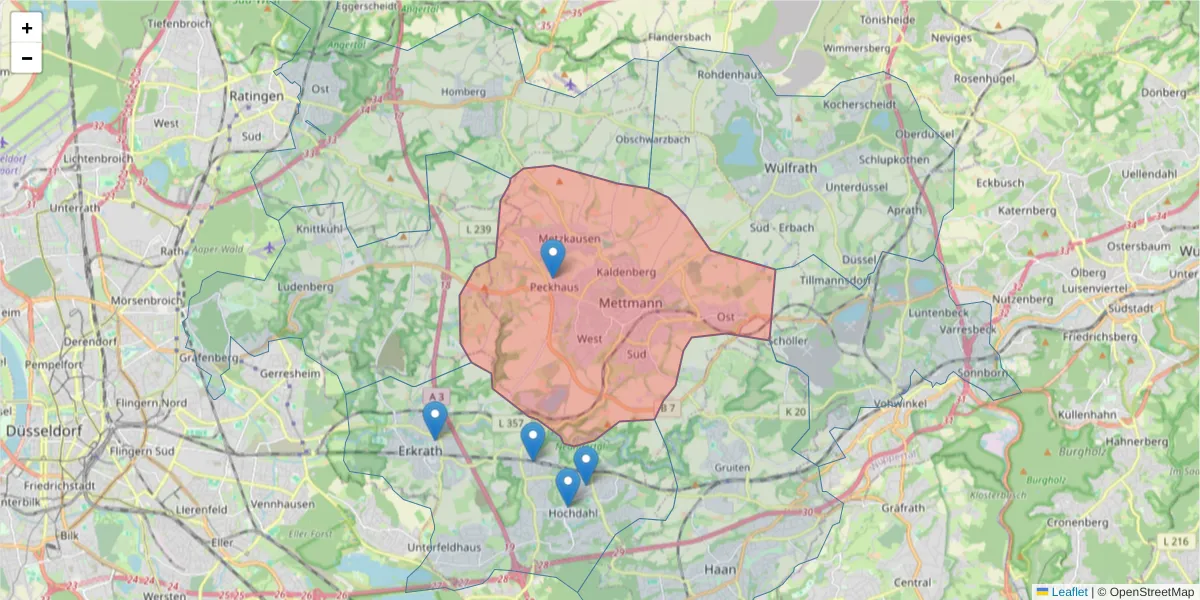 Karte des Postleitzahlen Bereichs  und der umliegenden Postleitzahlen in Deutschland
