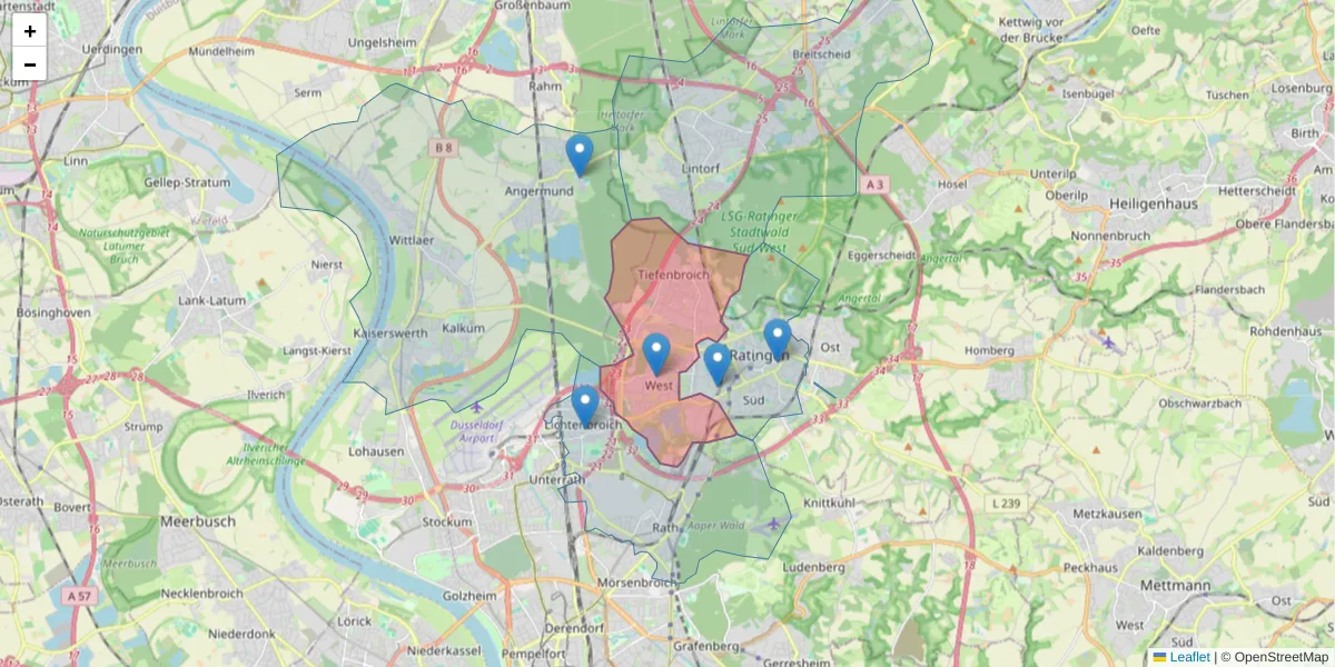 Karte des Postleitzahlen Bereichs  und der umliegenden Postleitzahlen in Deutschland