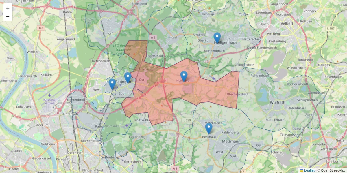Karte des Postleitzahlen Bereichs  und der umliegenden Postleitzahlen in Deutschland