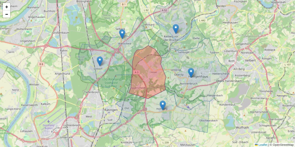 Karte des Postleitzahlen Bereichs  und der umliegenden Postleitzahlen in Deutschland