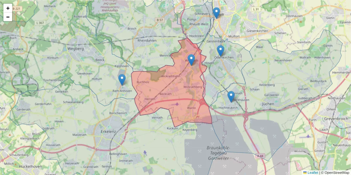 Karte des Postleitzahlen Bereichs  und der umliegenden Postleitzahlen in Deutschland