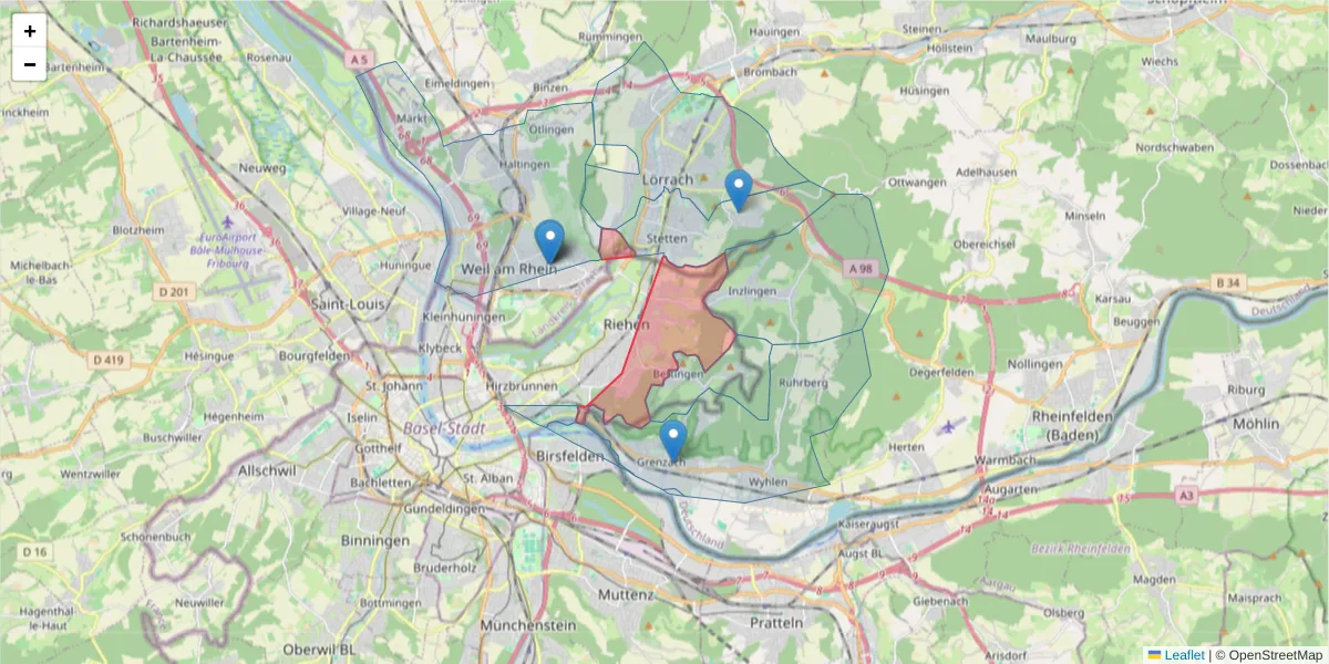 Karte des Postleitzahlen Bereichs  und der umliegenden Postleitzahlen in Deutschland