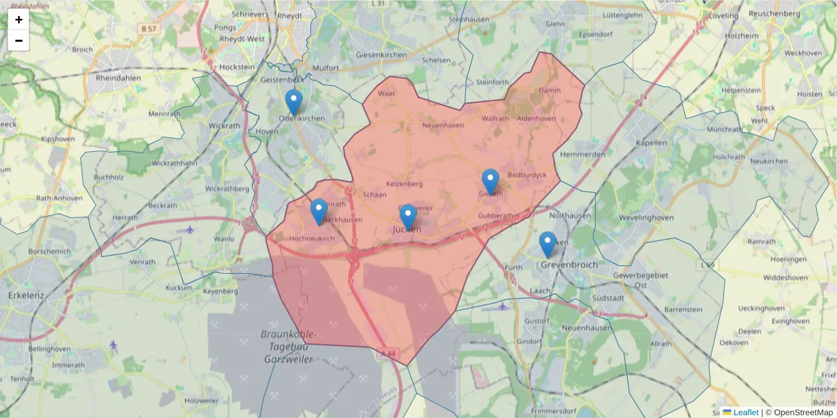 Karte des Postleitzahlen Bereichs  und der umliegenden Postleitzahlen in Deutschland