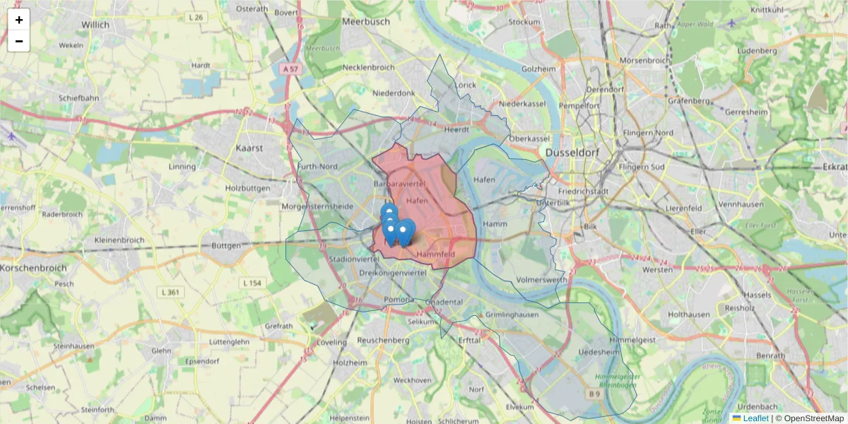 Karte des Postleitzahlen Bereichs  und der umliegenden Postleitzahlen in Deutschland