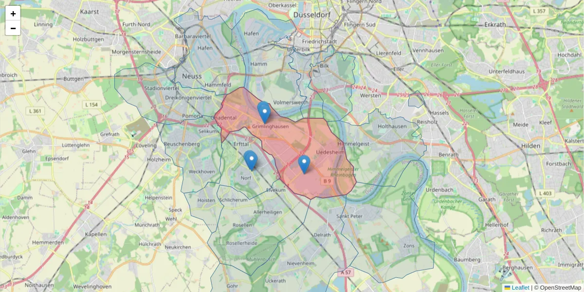 Karte des Postleitzahlen Bereichs  und der umliegenden Postleitzahlen in Deutschland