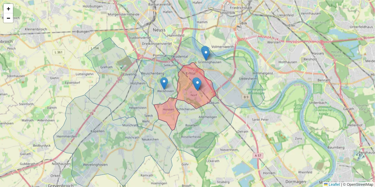 Karte des Postleitzahlen Bereichs  und der umliegenden Postleitzahlen in Deutschland