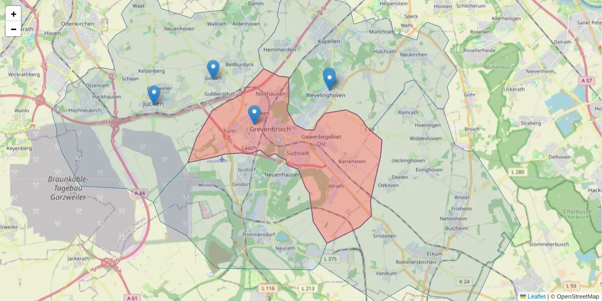 Karte des Postleitzahlen Bereichs  und der umliegenden Postleitzahlen in Deutschland