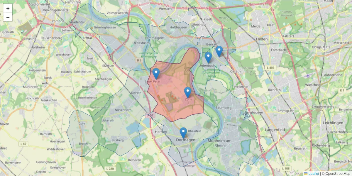Karte des Postleitzahlen Bereichs  und der umliegenden Postleitzahlen in Deutschland