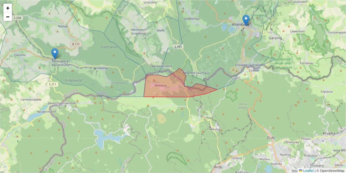 Karte des Postleitzahlen Bereichs  und der umliegenden Postleitzahlen in Deutschland