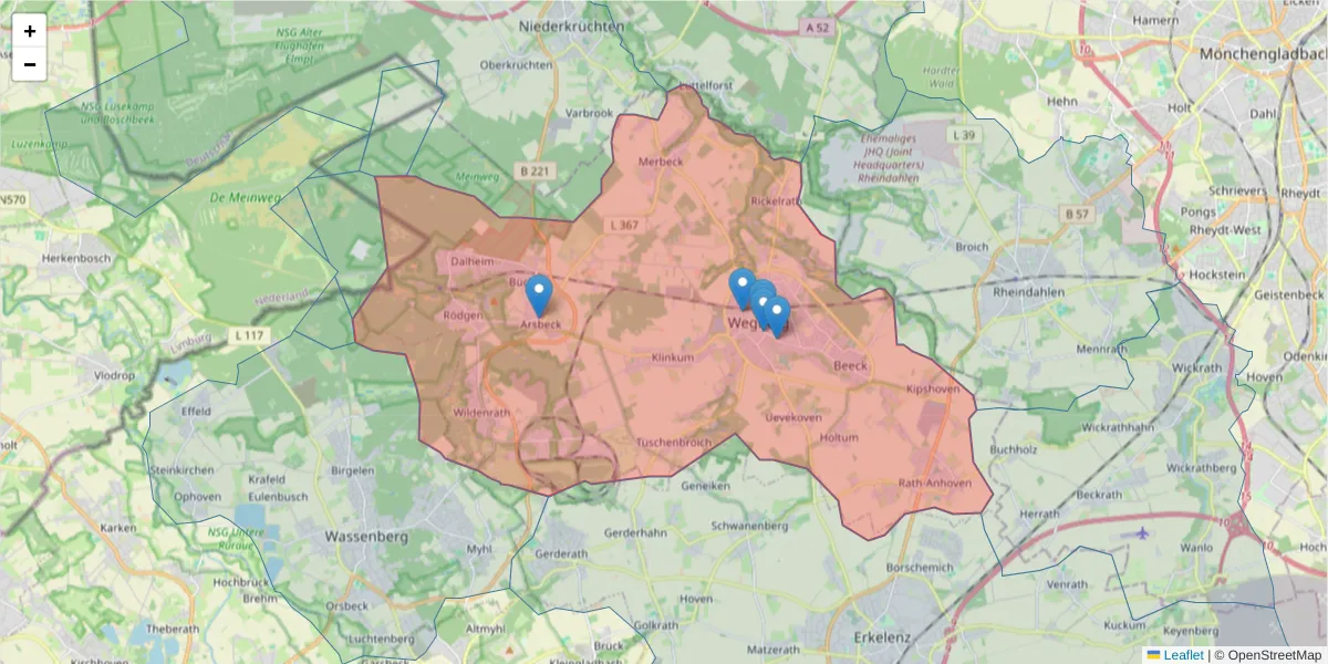 Karte des Postleitzahlen Bereichs  und der umliegenden Postleitzahlen in Deutschland