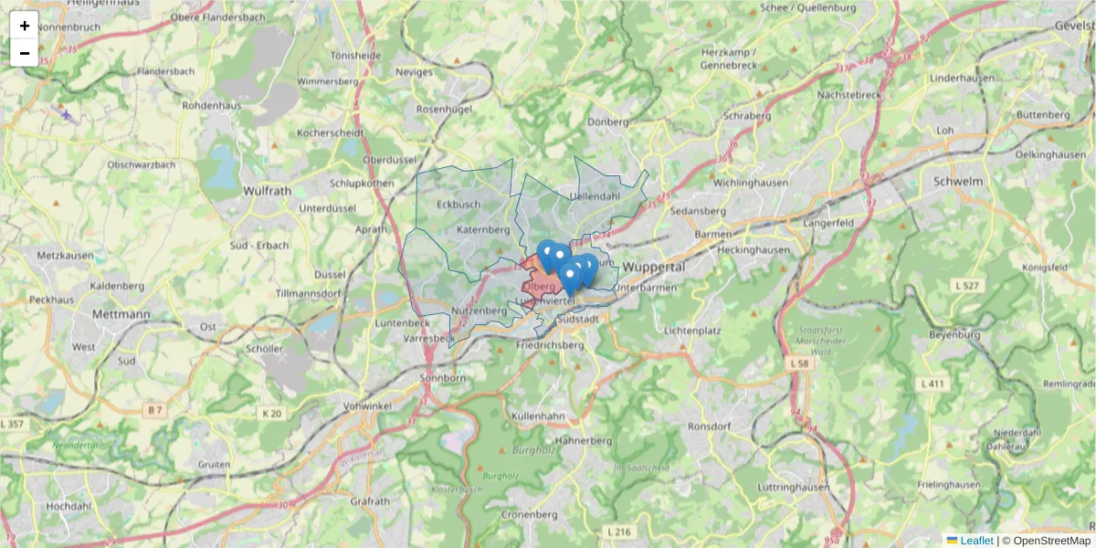 Karte des Postleitzahlen Bereichs  und der umliegenden Postleitzahlen in Deutschland