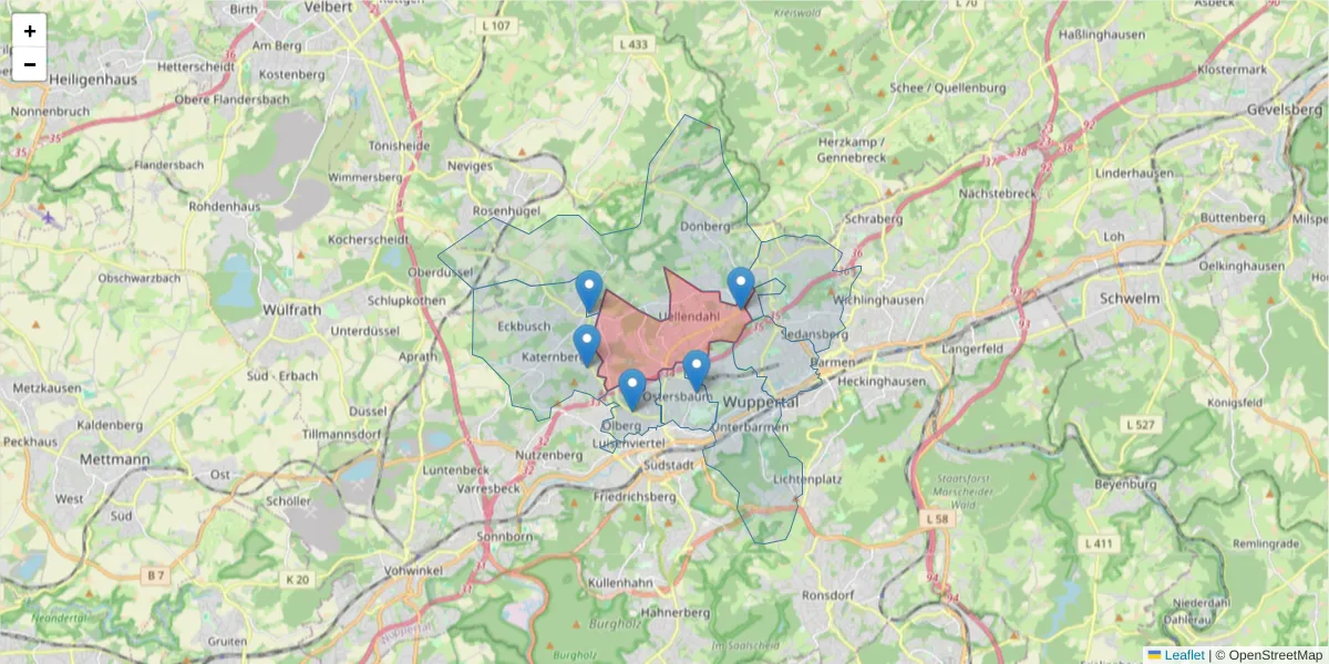 Karte des Postleitzahlen Bereichs  und der umliegenden Postleitzahlen in Deutschland