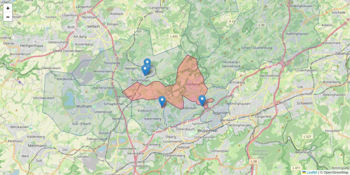 Karte des Postleitzahlen Bereichs  und der umliegenden Postleitzahlen in Deutschland