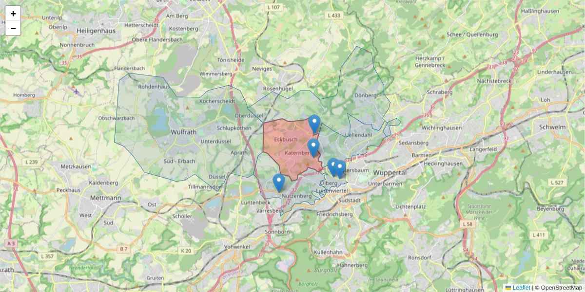 Karte des Postleitzahlen Bereichs  und der umliegenden Postleitzahlen in Deutschland
